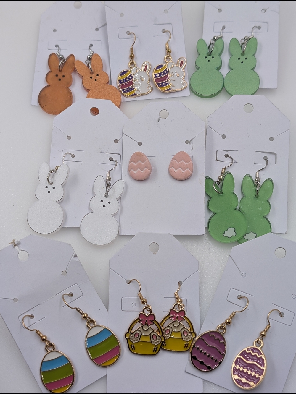 9-Pair Easter Earring Bundle Peeps Bunny Rabbit, Enamel Easter Egg & Basket 0120